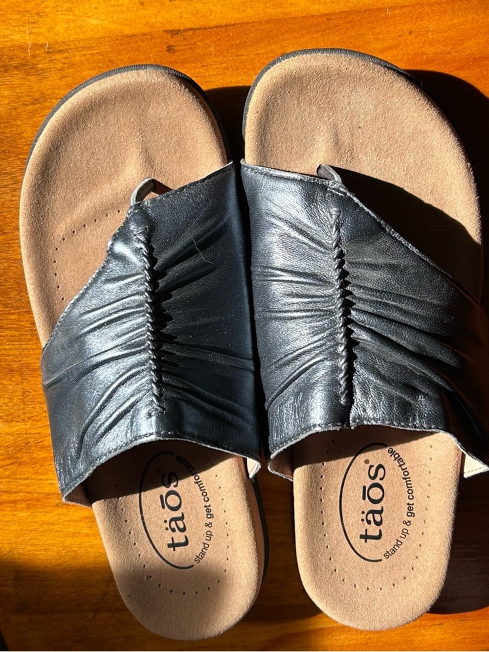 Taos Metallic Blue Leather Slide Sandals